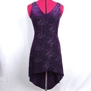 Ethereal: VTG Y2K Purple Velveteen Floral Pattern High-low Dress. Made in USA
